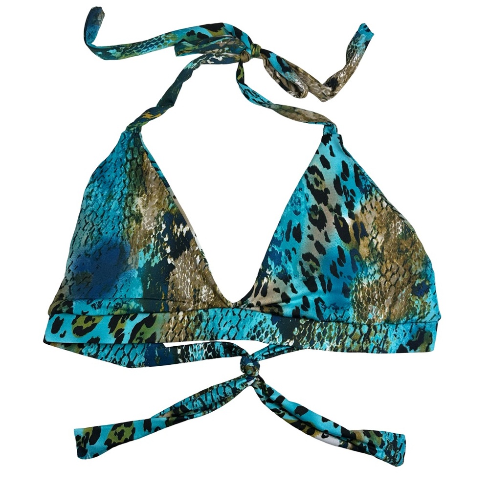 Rebdolls Reptile Leopard Animal Print Wireless Triangle Tie Halter Bikini Top 5X
